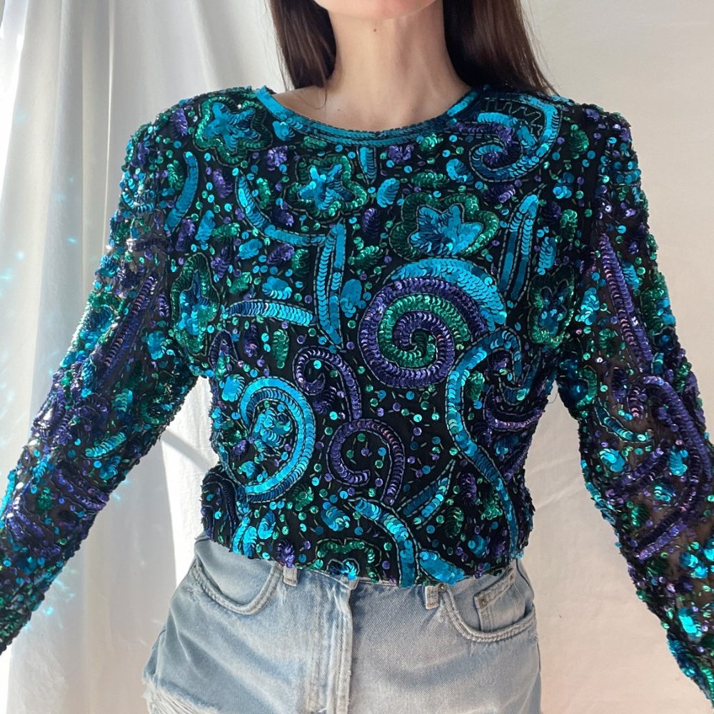 Vintage 1980's Embellished Long Sleeve Blouse